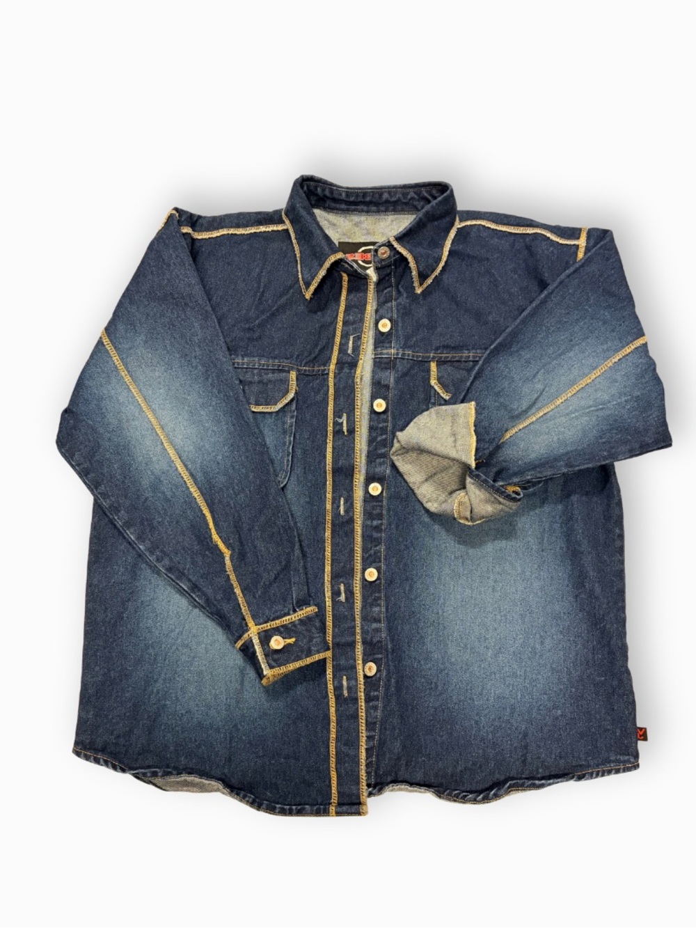 VIBES Vintage Y2K Denim Shirt Jacket XL Contrast Stitch Hip Hop Streetwear